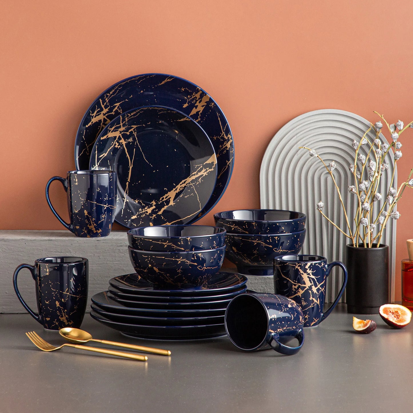 Yvonne Dark Blue Porcelain Tableware Set